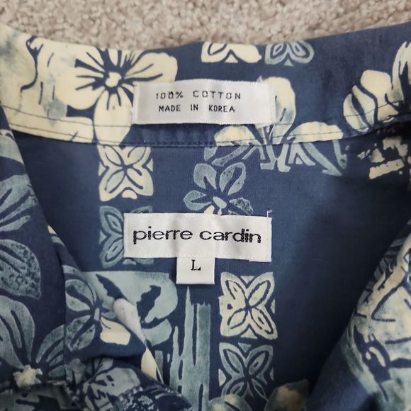 Pierre Cardin Floral Blue Vacation Button-Up Shirt - Picture 3 of 8
